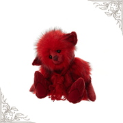 Fire Elf from the Charlie Bears Plush Collection showing his bright red fur, sculpted paws and embroidered nose