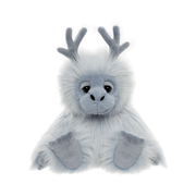 Front view of Charlie Bears Oomph 25cm blue yeti plush showing his sweet expression, soft white fur and large paws