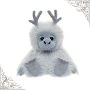 Oomph blue yeti from the 2026 Bearhouse by Charlie Bears collection, showing his fluffy coat and grey antler-like horns