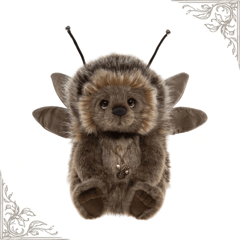 Tizzie Whizie from the Charlie Bears 2026 Signature Collection, showing her fluffy brown fur, wings and necklace