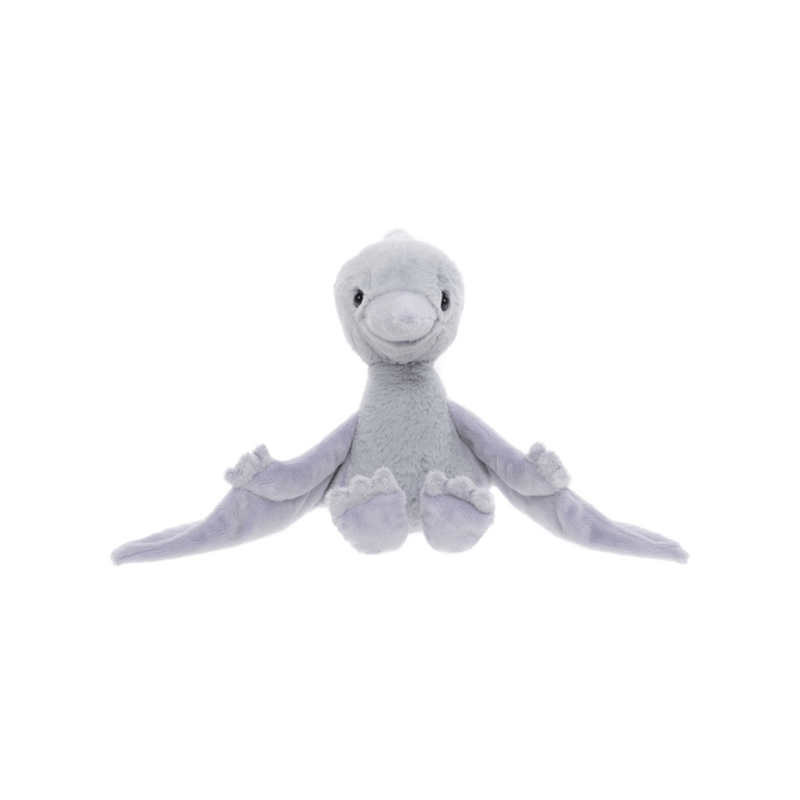 Charlie Bears Wings Pterodactyl grey plush soft toy front view with wings spread