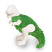 White terracotta T-Rex chia planter covered in green chia sprouts on white background