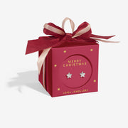 “Red bow gift box containing Merry Christmas star stud earrings”

