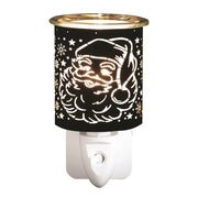 Plug-in wax melt burner with glowing black and gold Santa silhouette, 13cm