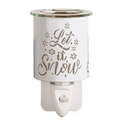 Plug-in Let It Snow silhouette wax melt burner in white and gold, unlit, 13cm