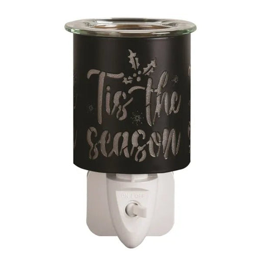 Plug-in ’Tis the Season silhouette wax melt burner in black and gold, unlit, 13cm