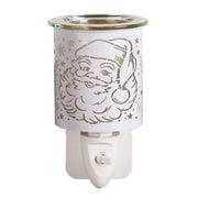 Plug-in Santa silhouette wax melt burner in white and gold, unlit, 13cm