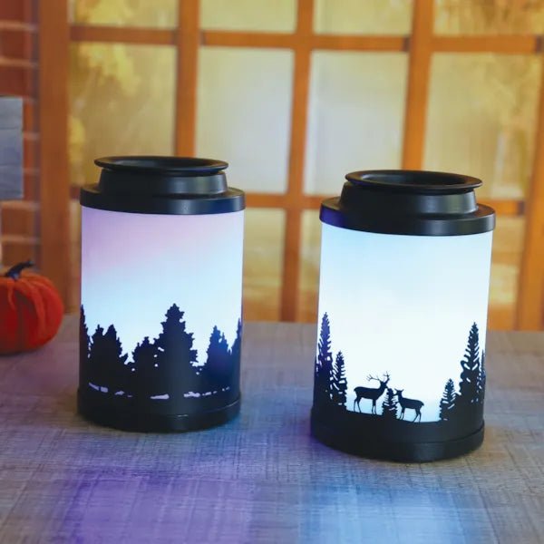 Cloudy Melter Forest and Deer burners side by side showing unlit frosted design

