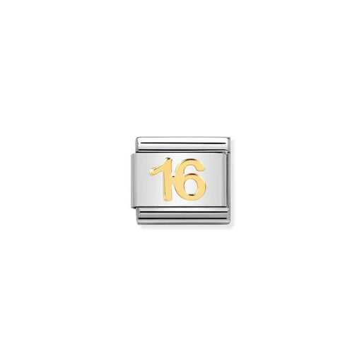 Nomination Classic Link with yellow-gold number 16 on stainless steel