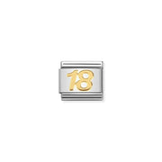 Nomination Classic Link with yellow-gold number 18 on stainless steel