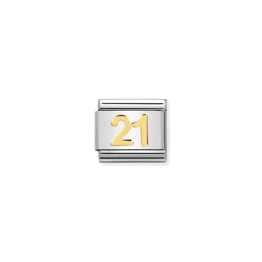 Nomination Classic Link with yellow-gold number 21 on stainless steel