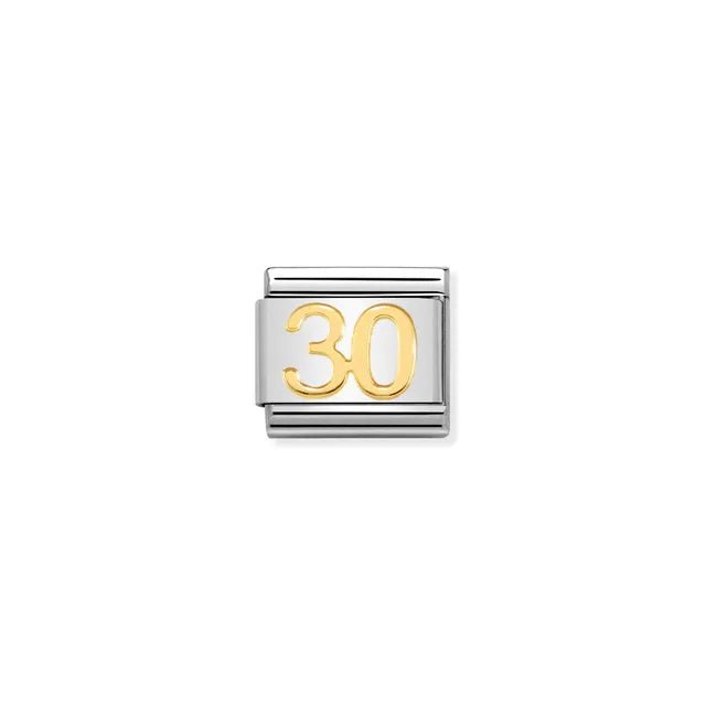 Nomination Classic Link with yellow-gold number 30 on stainless steel