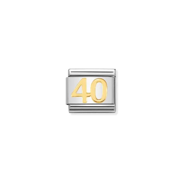 Nomination Classic Link with yellow-gold number 40 on stainless steel