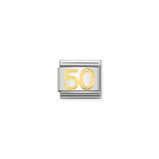 Nomination Classic Link with yellow-gold number 50 on stainless steel