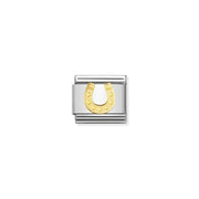 Nomination Classic Link with yellow-gold Danish horseshoe on stainless steel