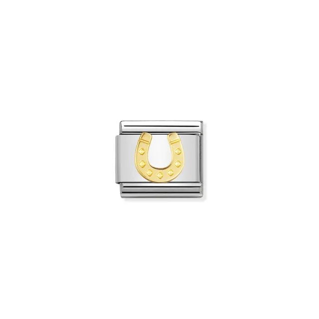 Nomination Classic Link with yellow-gold Danish horseshoe on stainless steel