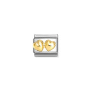Nomination Classic Link with raised double hearts in yellow gold on stainless steel