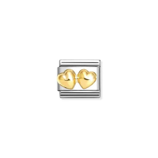 Nomination Classic Link with raised double hearts in yellow gold on stainless steel