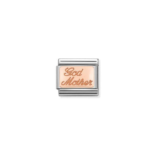 Nomination Classic Link with rose-gold “God Mother” engraving on stainless steel