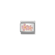 Nomination Classic Link with rose-gold peach blossom and pink enamel on stainless steel