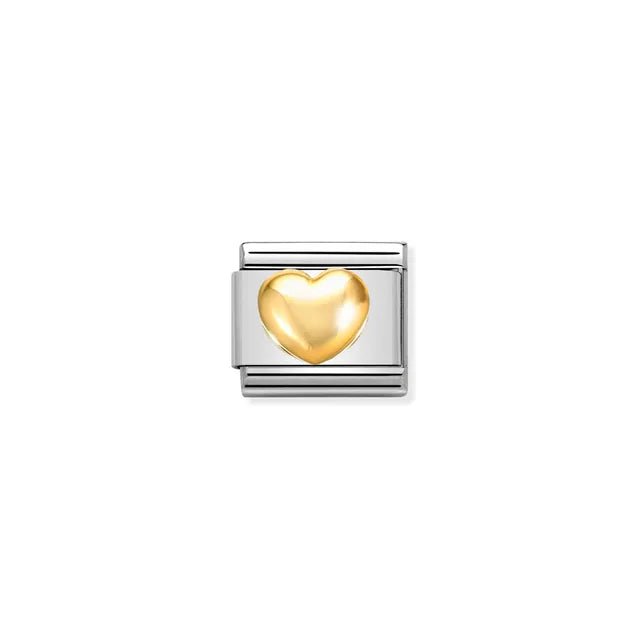 Nomination Classic Link with raised yellow-gold heart on stainless steel