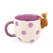 Peeking Corgi stoneware mug with purple handle and raised corgi detail