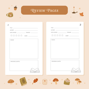 Guided review pages inside the Cosy Season Reading Journal