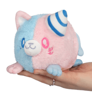 Front view of Squishable Alter Egos Cotton Candy Kitty Plush in pink and blue with striped horn