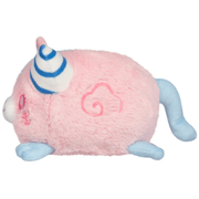 Side view of Squishable Alter Egos Cotton Candy Kitty Plush showing pink body and blue tail