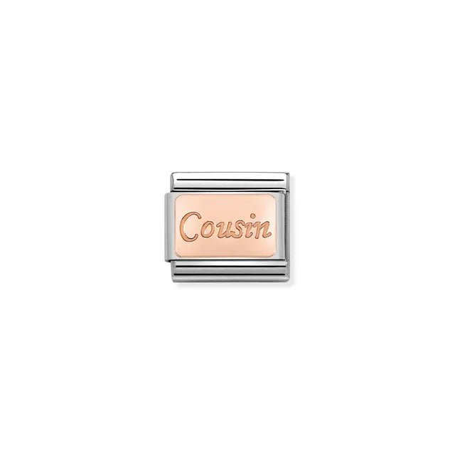 Nomination Classic Link with rose-gold “Cousin” engraving on stainless steel