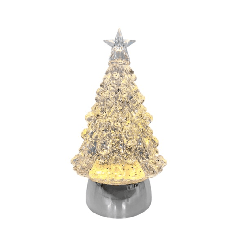 Crystal effect Christmas tree LED water spinner 23cm with silver base