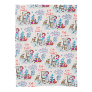 Cute Little Fuckers rude tea towel full view, retro storybook pattern on white cotton.