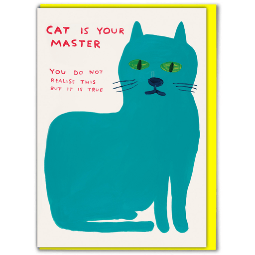 David Shrigley Cat Is Your Master funny birthday card with turquoise cat