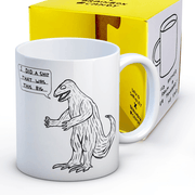 David Shrigley dinosaur mug with gift box featuring I did a shit that was this big design