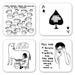 Set of four David Shrigley rude coasters featuring funny black and white illustrations and handwritten text