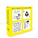 Back of David Shrigley rude coaster set gift box showing four black and white coaster designs