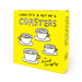Front of David Shrigley rude coaster set yellow gift box with black and white cup illustrations