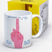 David Shrigley funny rude mug featuring a pink hand gesture and Say What You Want slogan