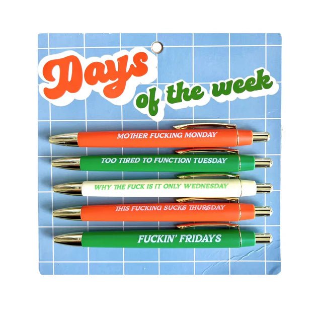 Days of the Week Ballpoint Pen Set – Sweary Gifts for Men - Something Different Gift Shop