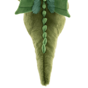 Close-up of Deck green dragon teddy from Bearhouse by Charlie Bears 2025, showing soft spine plates and tail on a white background