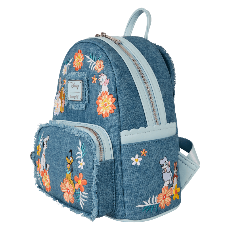 Disney Dogs & Cats Floral Faux Denim Fringe Mini Backpack - Something Different Gift Shop