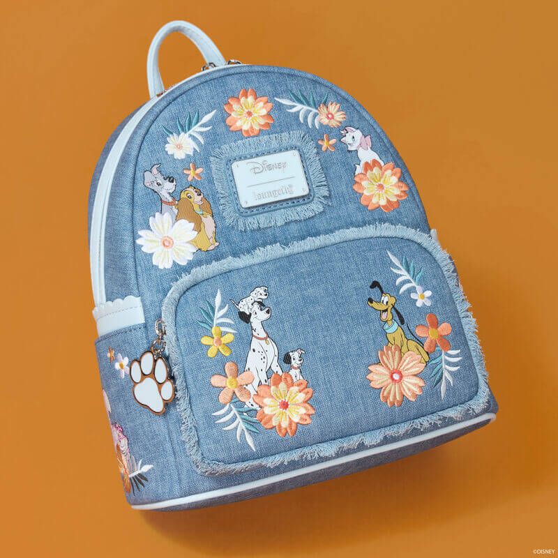 Disney Dogs & Cats Floral Faux Denim Fringe Mini Backpack - Something Different Gift Shop