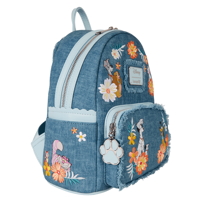 Disney Dogs & Cats Floral Faux Denim Fringe Mini Backpack - Something Different Gift Shop