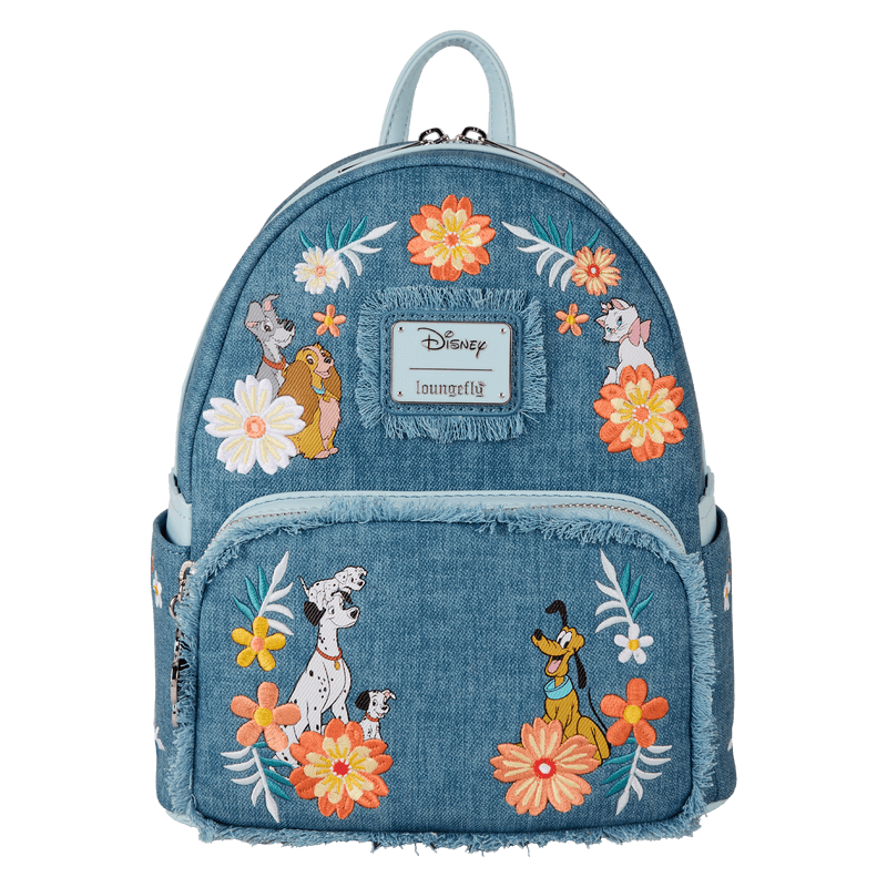 Disney Dogs & Cats Floral Faux Denim Fringe Mini Backpack - Something Different Gift Shop