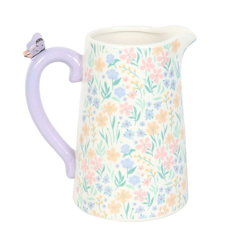 Ditsy Floral Print Ceramic Flower Jug with Butterfly - Something Different Gift Shop