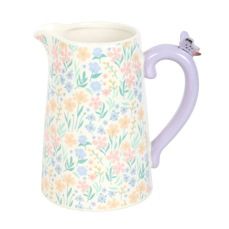Ditsy Floral Print Ceramic Flower Jug with Butterfly - Something Different Gift Shop