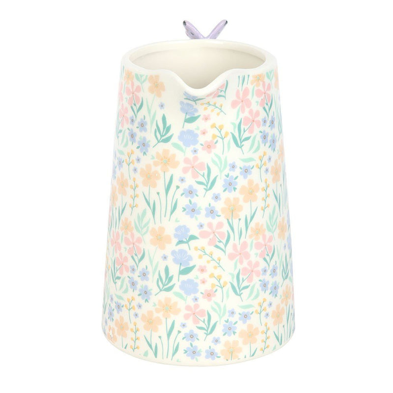 Ditsy Floral Print Ceramic Flower Jug with Butterfly - Something Different Gift Shop