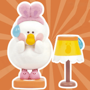 Dodowo Midnight Fatgoose character with pink bow, slippers and bedside lamp