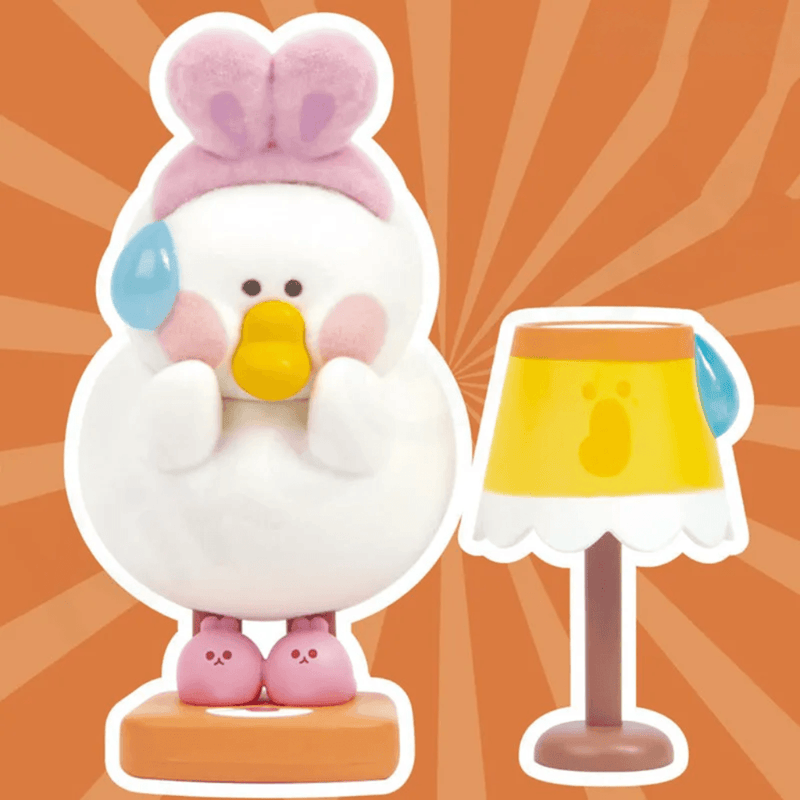 Dodowo Midnight Fatgoose character with pink bow, slippers and bedside lamp