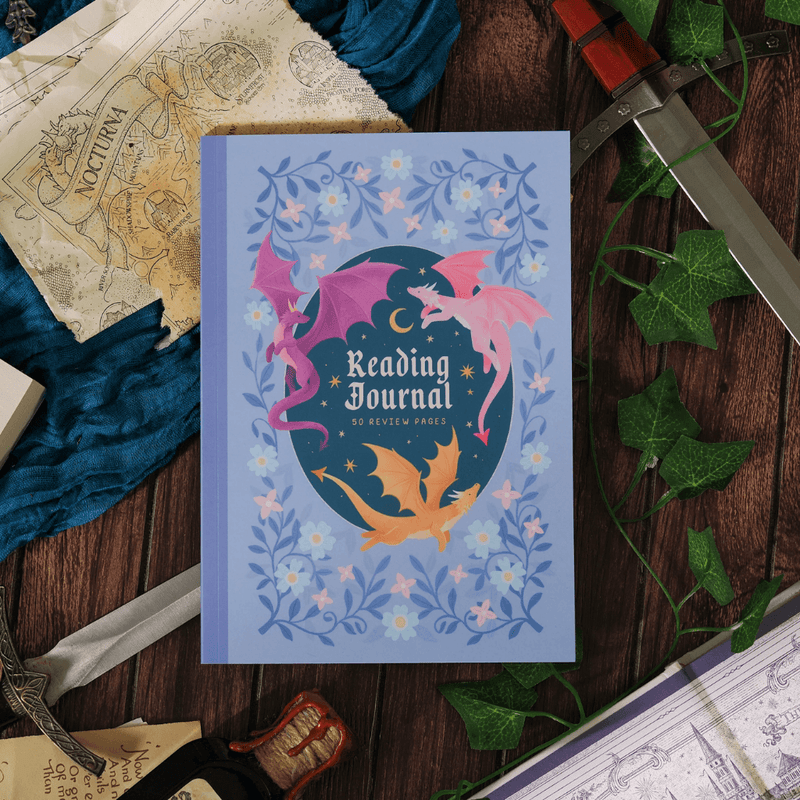 Dragon Reading Journal with fantasy books and reading accessories